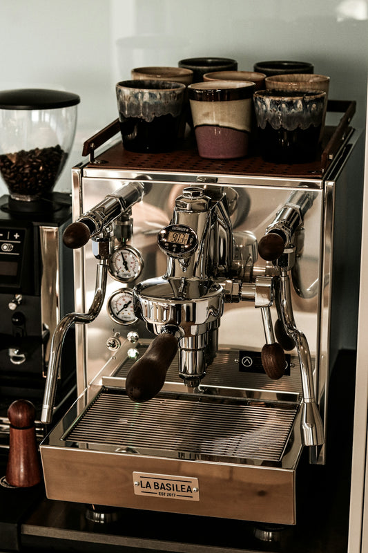 A coffee machine sitting on top of a counter